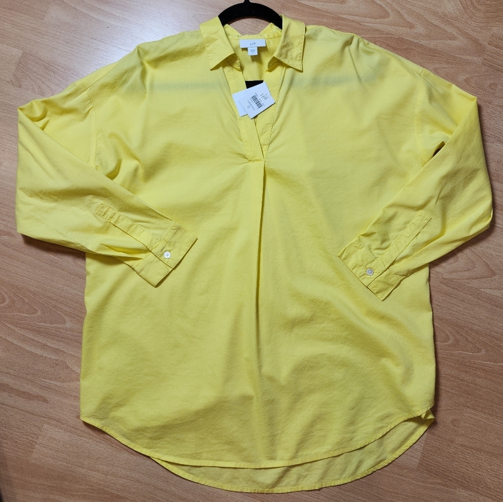 NWT J.Jill  Oversized Popover Yellow Tunic Top Modal Cotton Long Sleeve Small